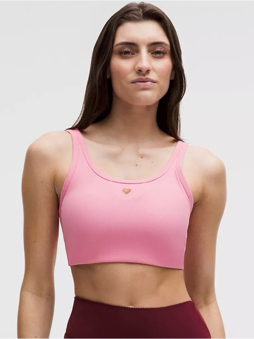 Lululemon Nulu Ribbed Scoopneck Bra Light Support with heart. Never used. Pink.